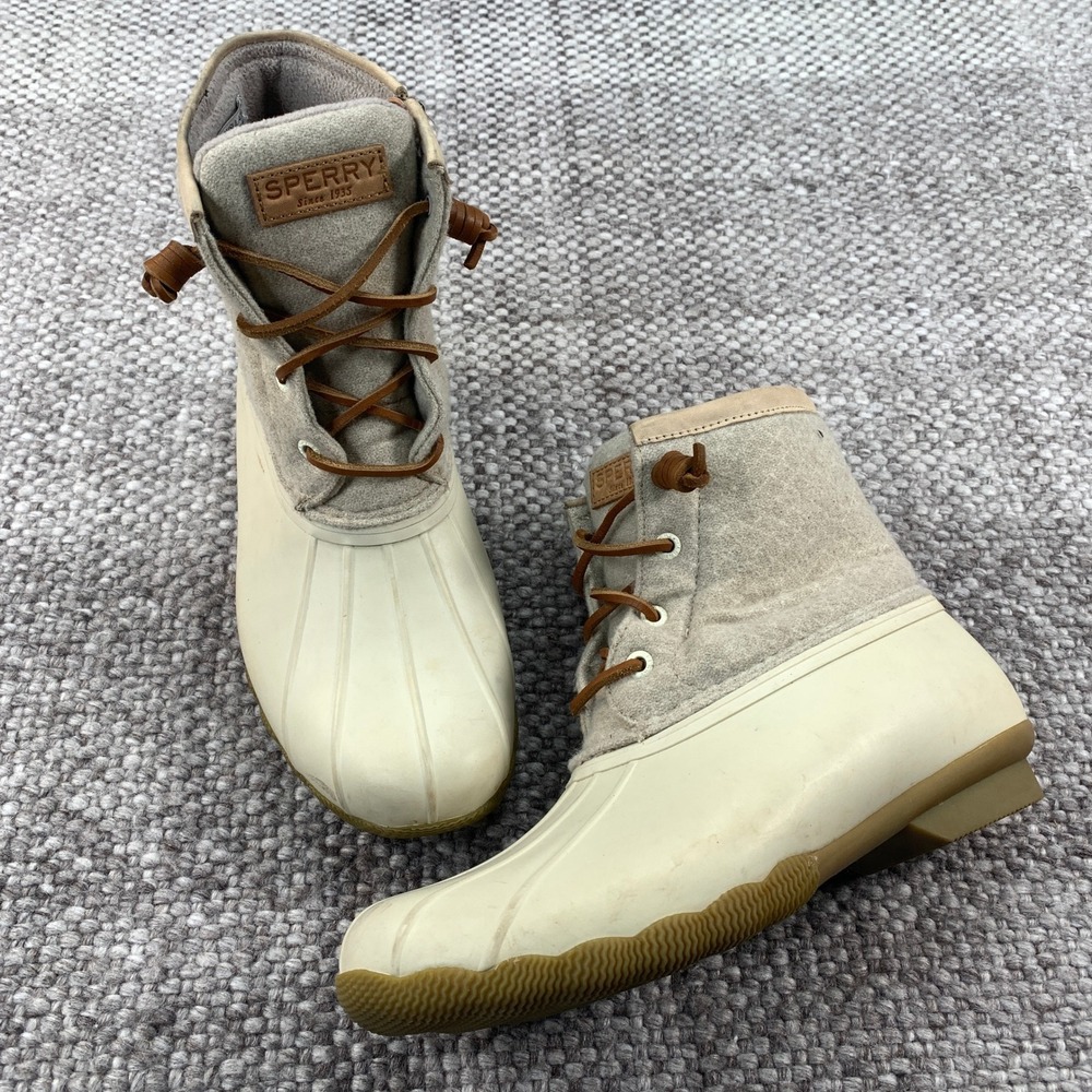 Sperry Saltwater Duck Boots Womens 7.5 Ivory Wool Thinsulate STS82473